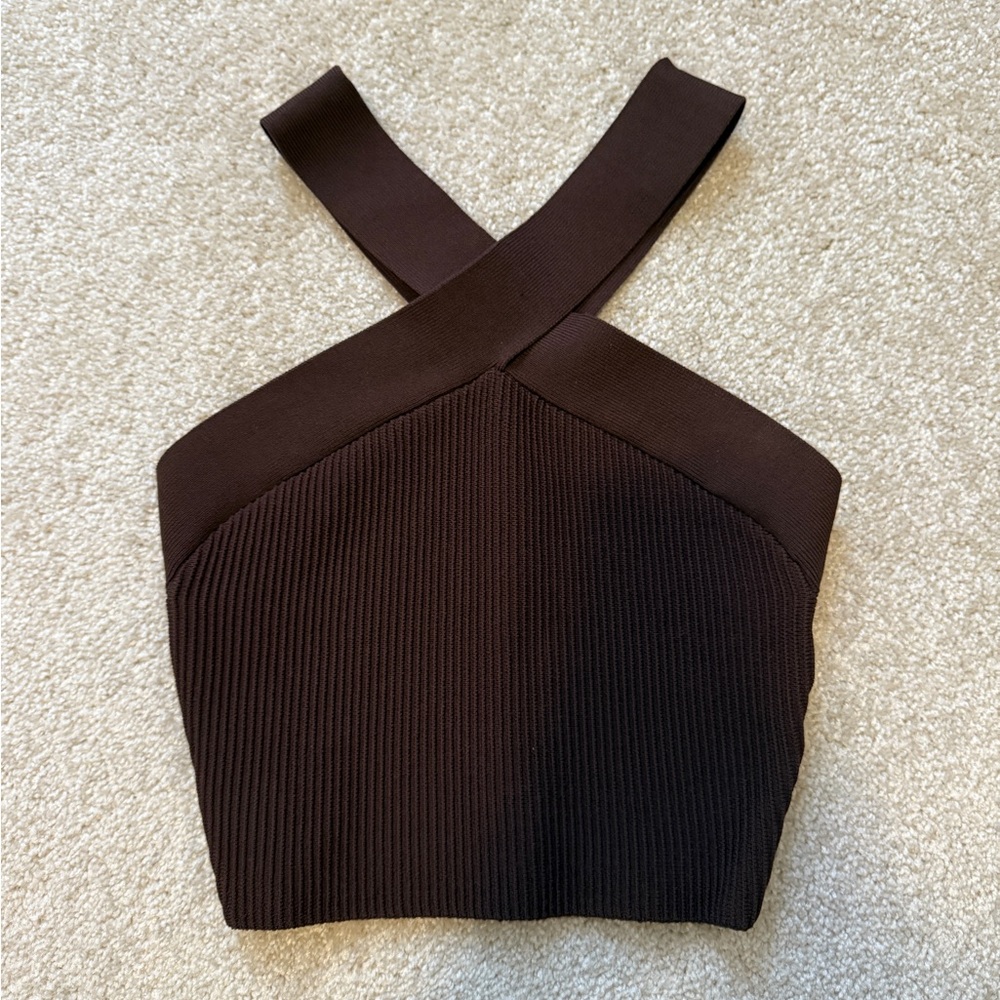 Babaton Dark Brown Cross-Strap Tank Top